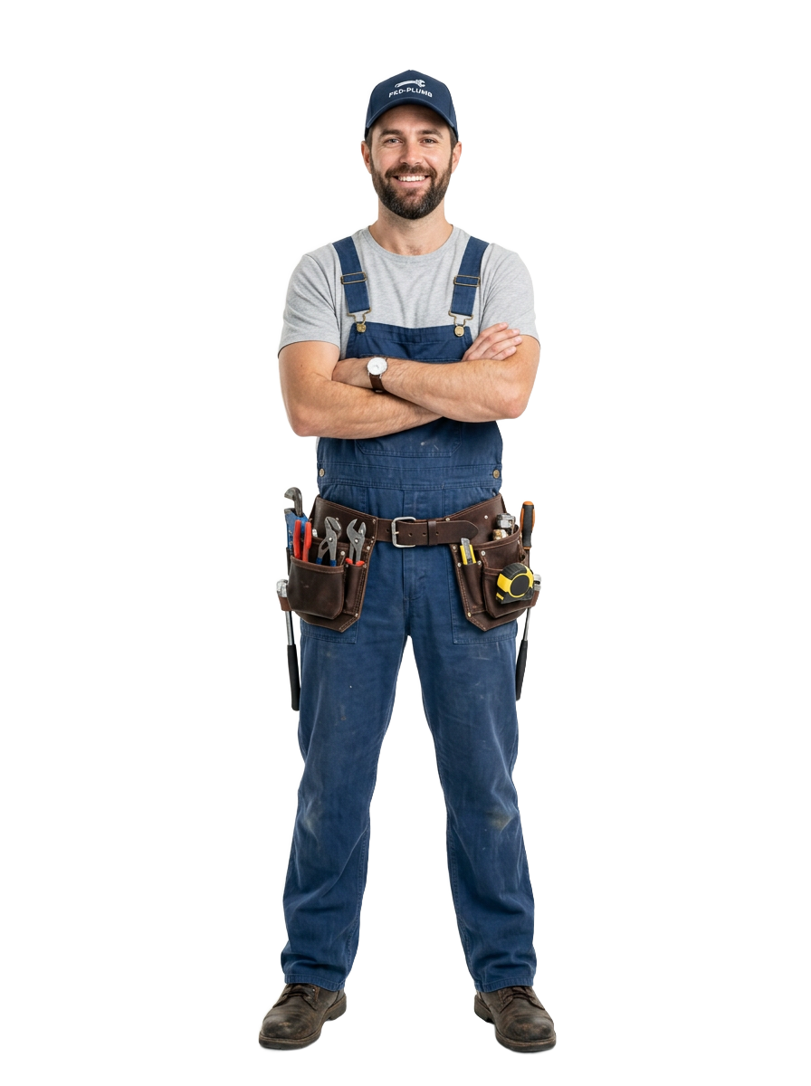 Friendly professional Pretoria East plumber with a tool belt